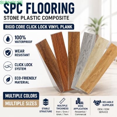良い価格 4mm 防水 SPC ビニールフロア クリックロックシステムと 0.3mm 耐用層 住宅用および軽い商業用 オンライン